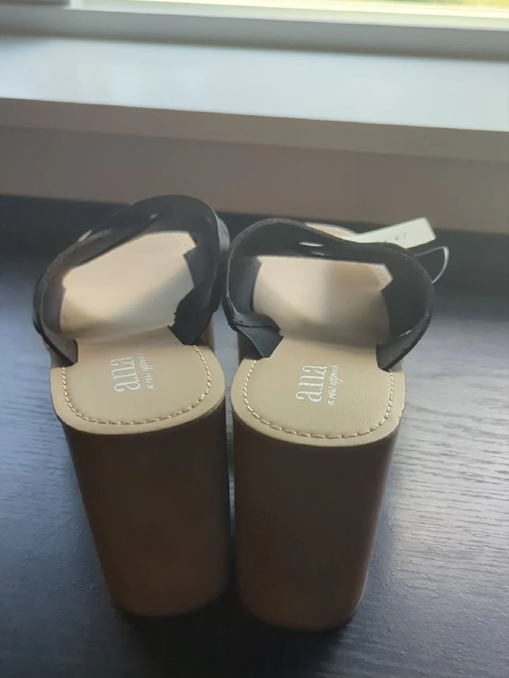 a.n.a Black Crisscross Platform Slide Sandals with Tan Footbed